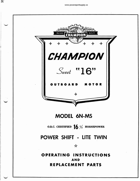 Product picture Champion sweet 16 6N-MS outboard motor manual